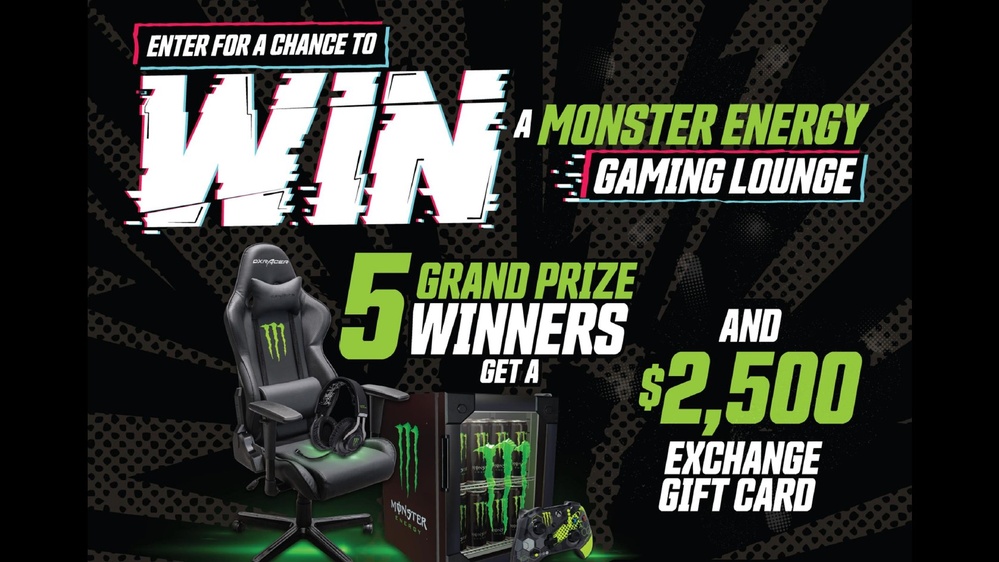 Imagem relacionada à notícia: Quase $ 22,000 em Prémios para Grabs em Monster Energy Gaming Lounge Sweepstakes