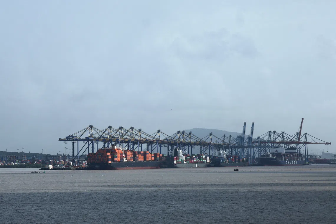 Shipping containers are seen on a ship at the Jawaharlal Nehru Port in Navi Mumbai, India, August 11, 2025. REUTERS/Francis Mascarenhas
